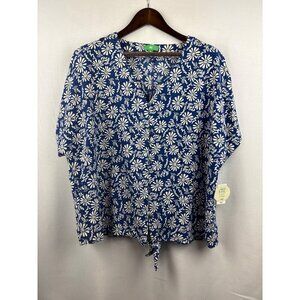 Women’s Dip 2X Cobalt Blue w/ White Florals Short Sleeve Button Up Shirt